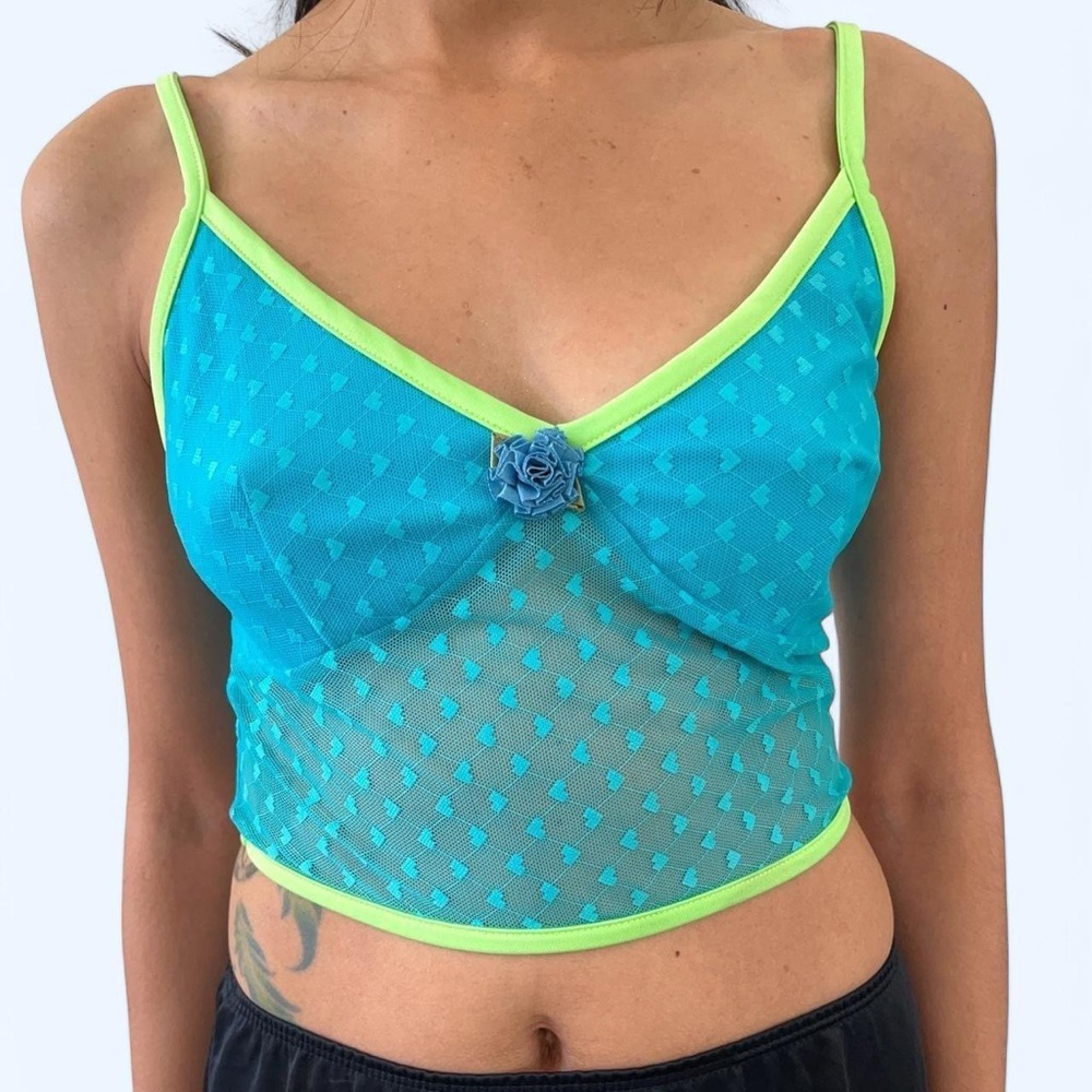 💚🩵 Mesh Heart Cami Top by OHS 🩵💚